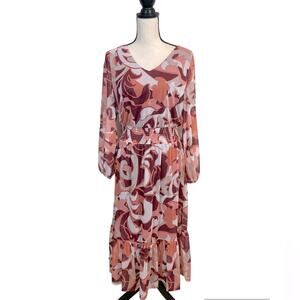 G by Giuliana Mesh Tiered Boho Peasant Dress Peach Burgundy Size MP